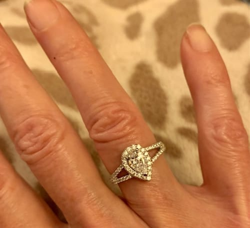 Customer photo review of Halo Pear CZ Split Shank Ring in Sterling Silver