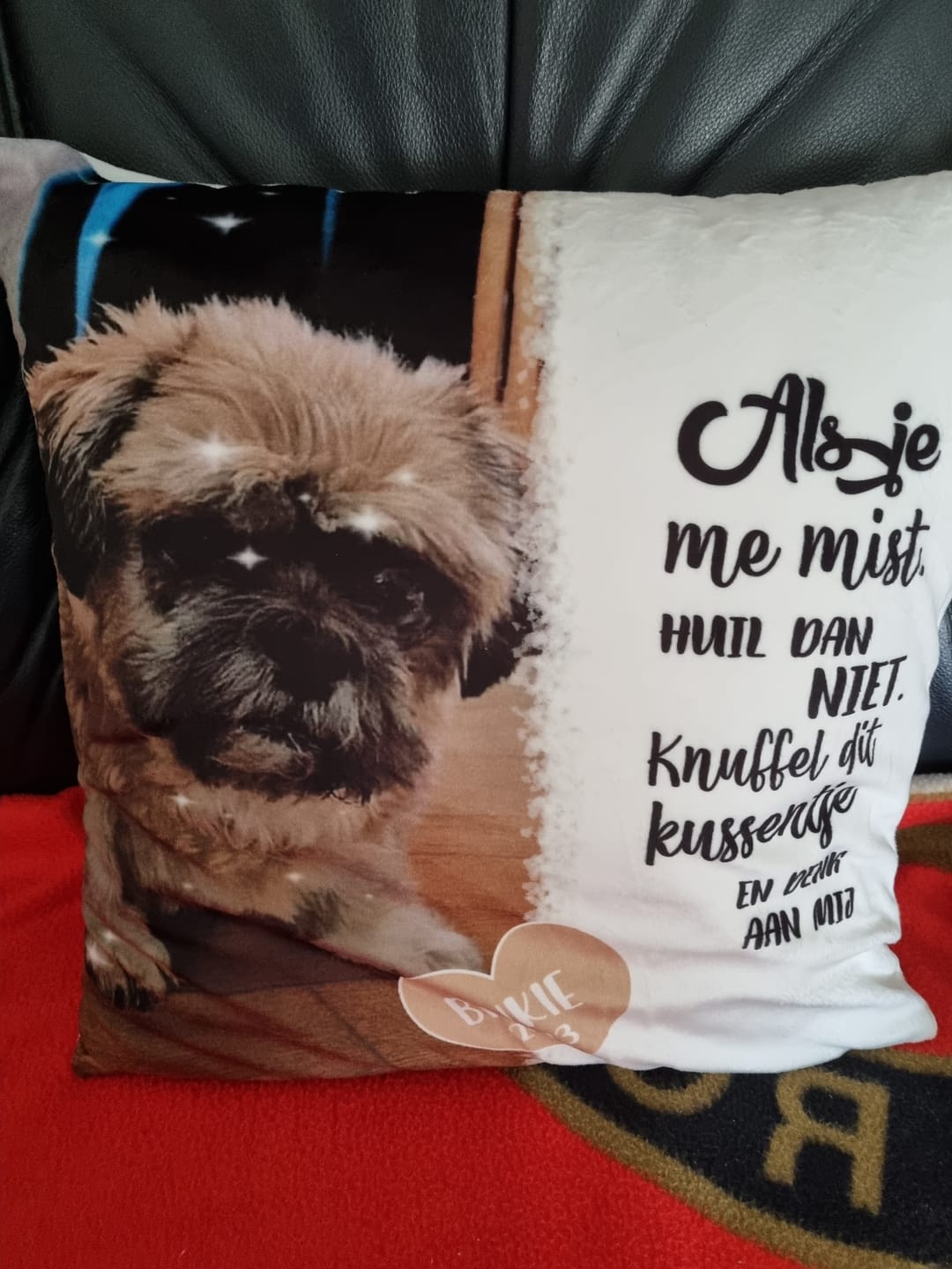 Customer photo review of Als je me mist - Gepersonaliseerd kussen