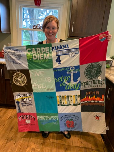 T-shirt quilt from mercyhurst university, brockport college by Nora from NY