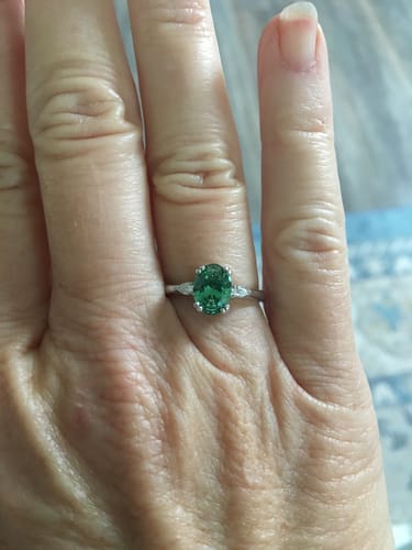 Customer photo review of 3-Stone Green Oval CZ Ring in Sterling Silver 1.2ct