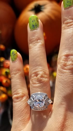 Customer photo review of Halo Arrow Cushion CZ Ring in Sterling Silver