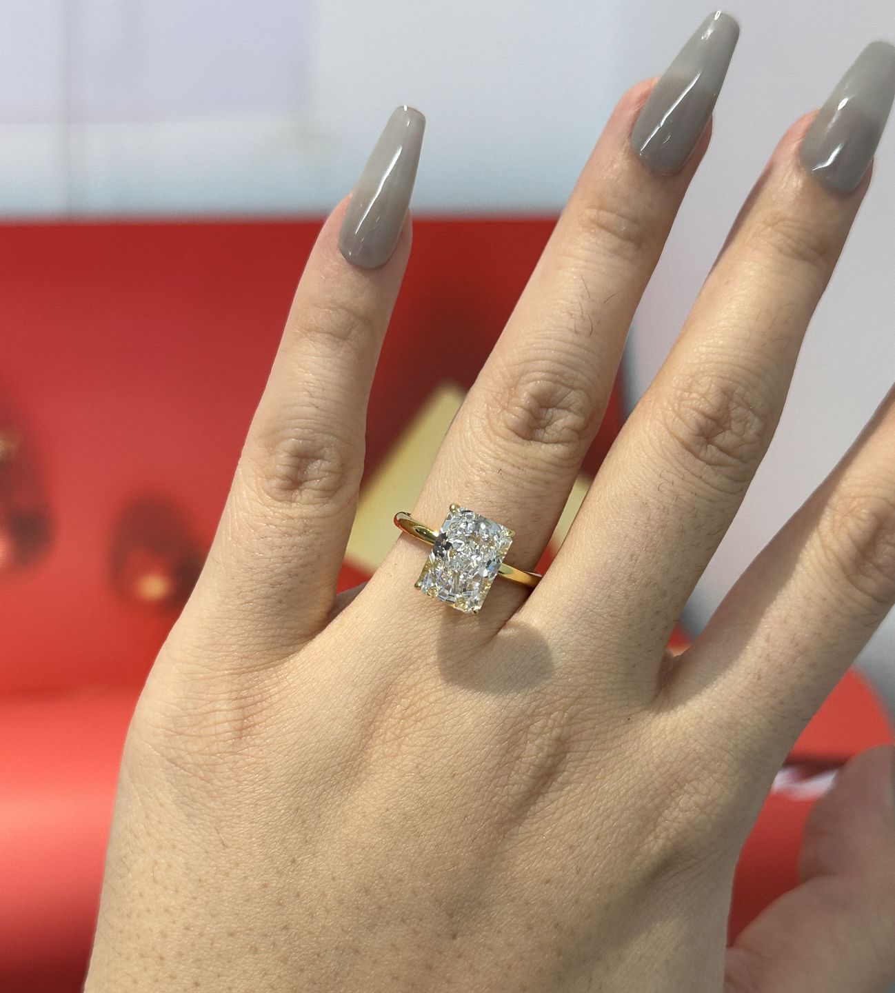 Customer photo review of S925 Classic 4.5 Carat Radiant Cut Simulated Diamond Engagement Ring/Wedding Set