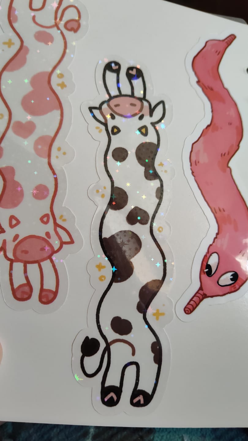Customer photo review of MORE Sparkly Long Cow Stickers!