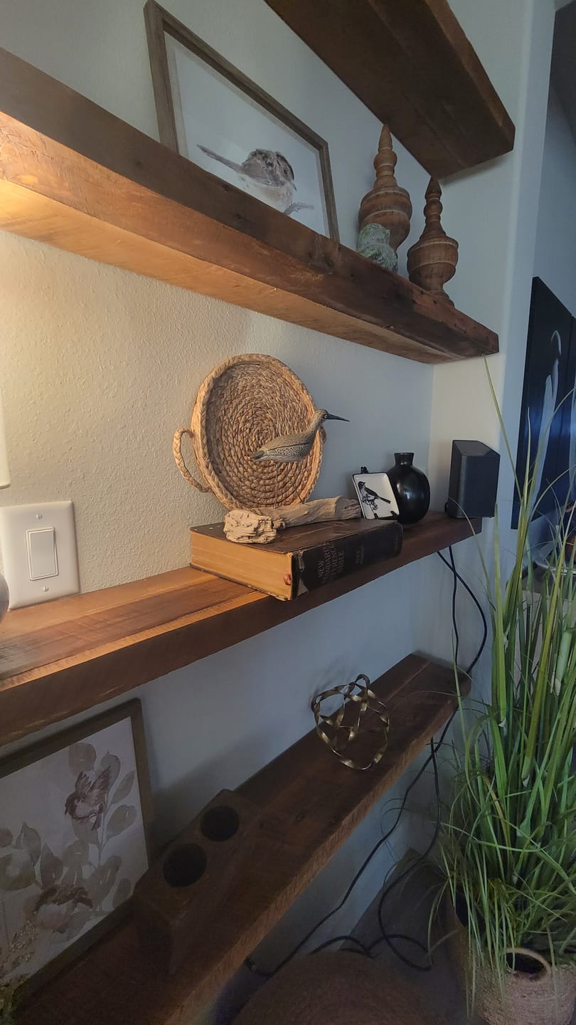 Customer photo review of RECLAIMED WOOD FLOATING SHELVES
