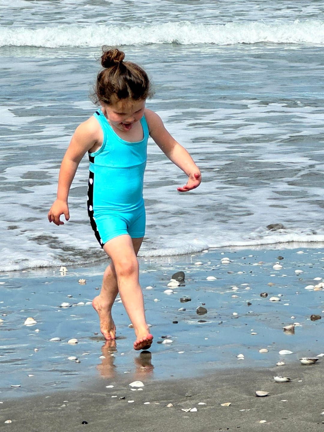 Customer photo review of Girls One Piece Aqua Hearts Racerback Swimsuit