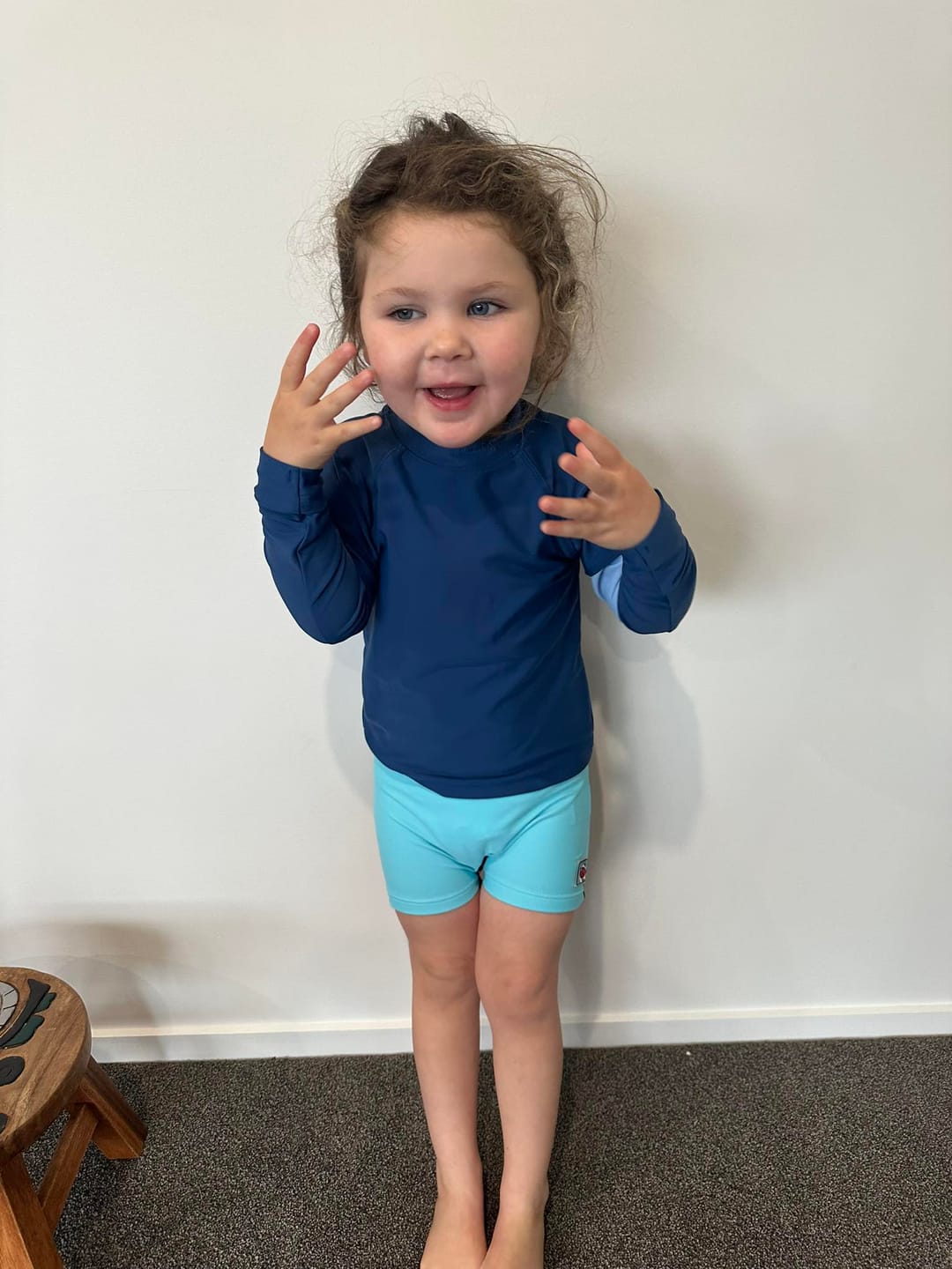 Customer photo review of Kids Coloured Long Sleeved Swim Shirt