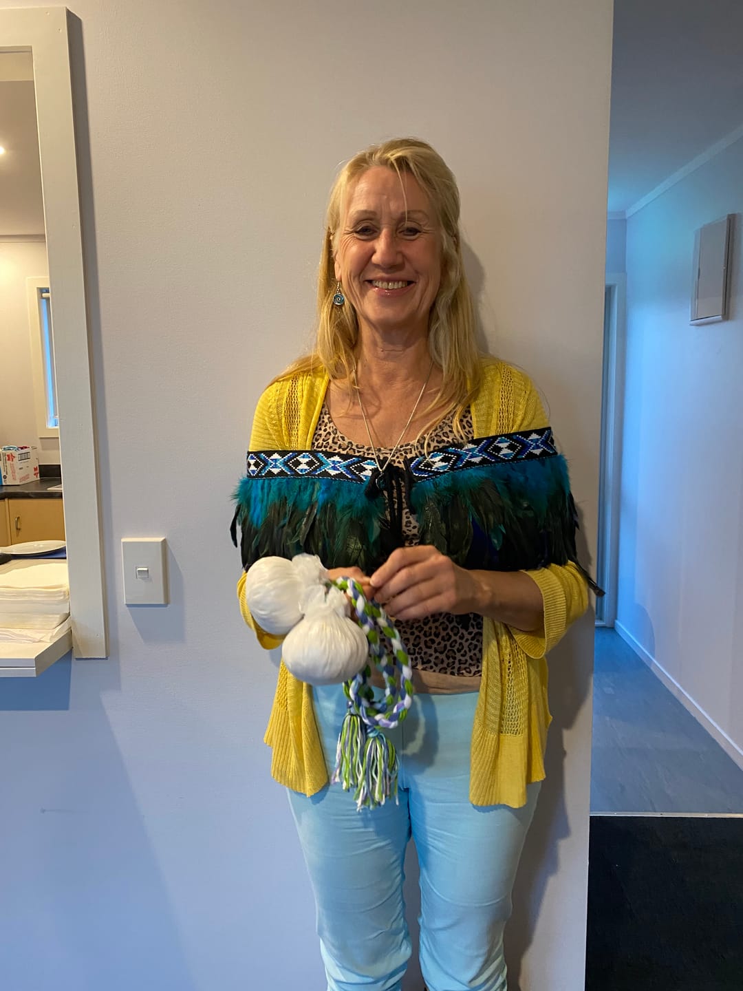Customer photo review of Paua Blue Ceremonial Short Korowai