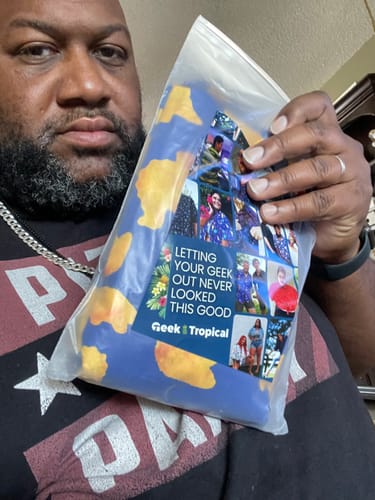 Customer photo review of Dinosaur Chicken Nuggets Blue Button Up Shirt