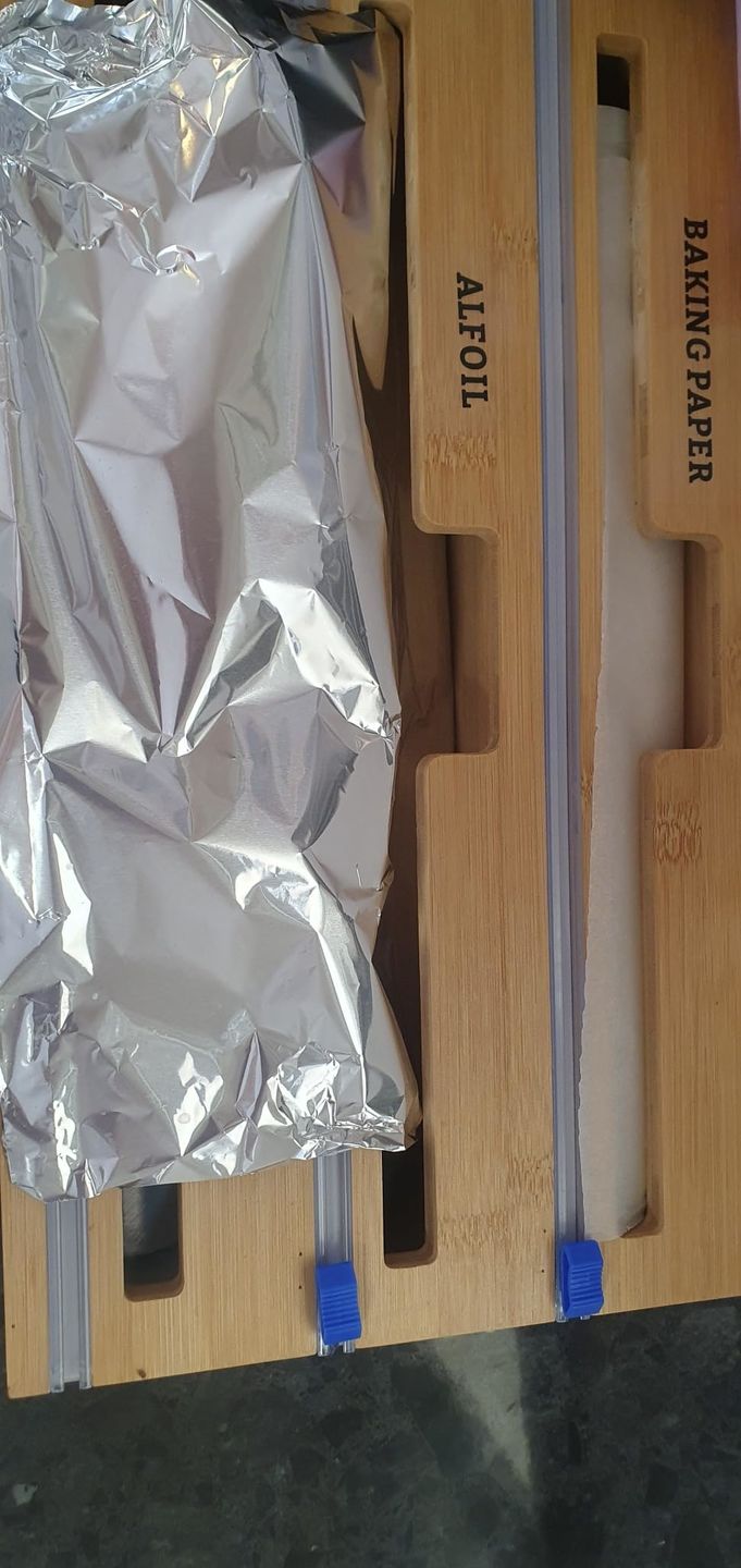 Customer photo review of 3 in 1 Bamboo Wrap Dispenser With Slide Cutter