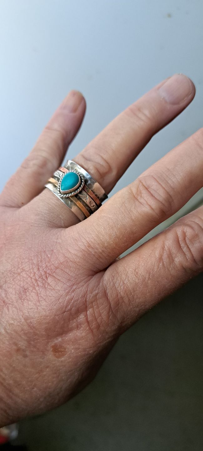 Customer photo review of Teardrop Turquoise Fidget Ring Sterling Silver