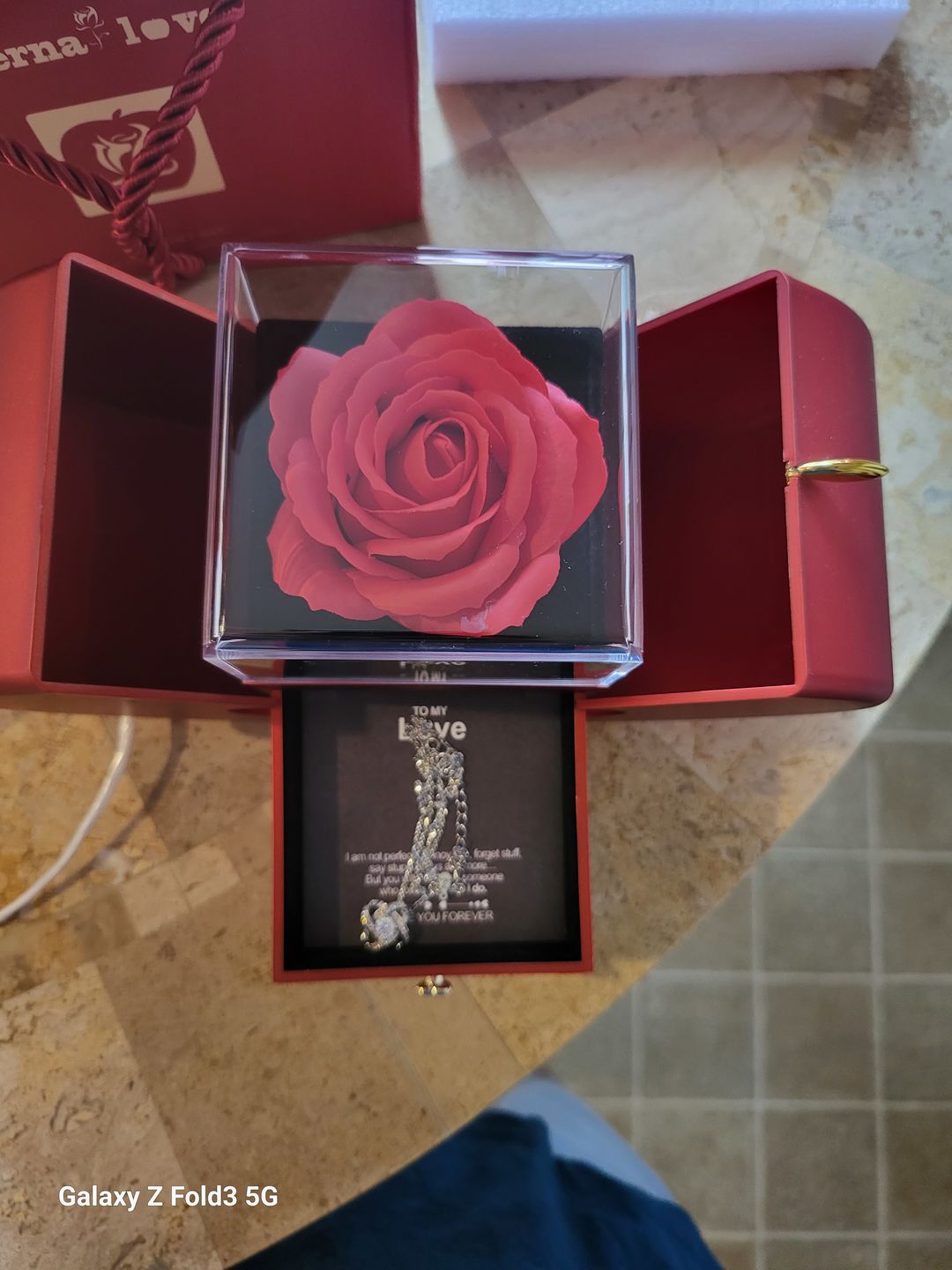 Customer photo review of White Gold Necklace - With Real Rose - To My Love