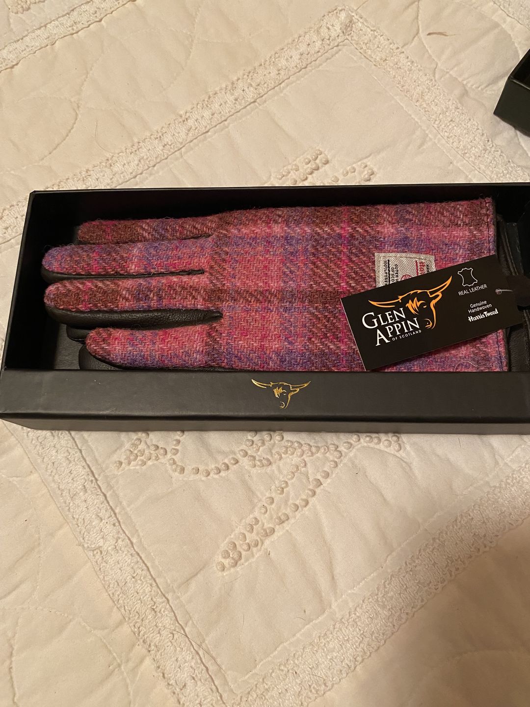 Customer photo review of Womens Harris Tweed and Brown Leather Gloves - Gift Boxed