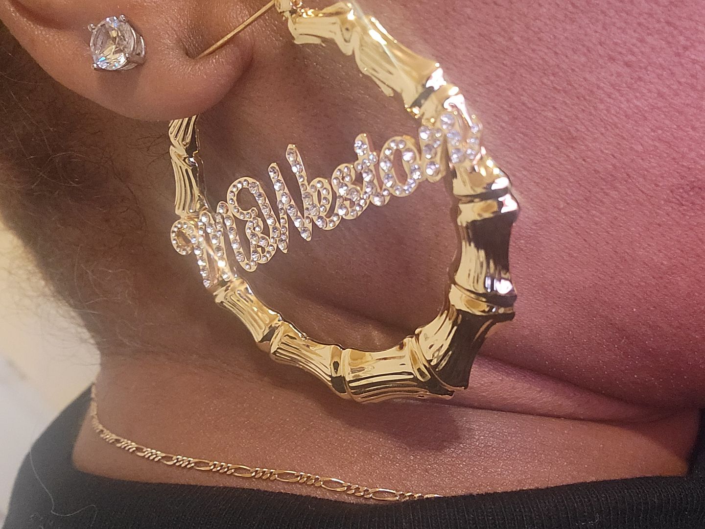 Customer photo review of Bamboo Name Earrings