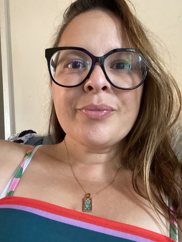 Customer photo review of The Empress - Tarot Card 18k Dainty Necklace with Blue Enamel