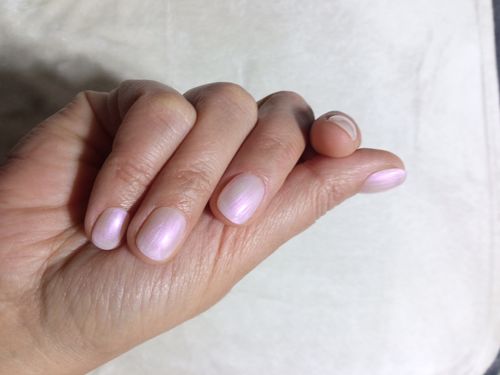 Customer photo review of Uñas Press On Nieve Perla cuadrada