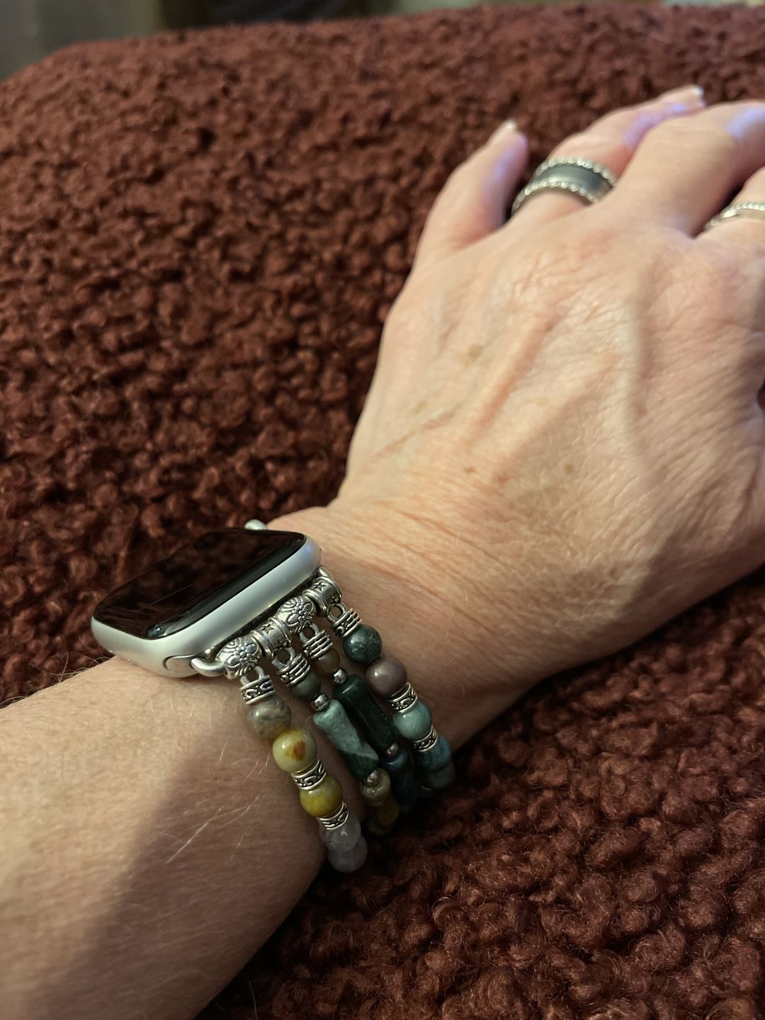 Customer photo review of Vintage Agate Stretch Apple Watch Strap