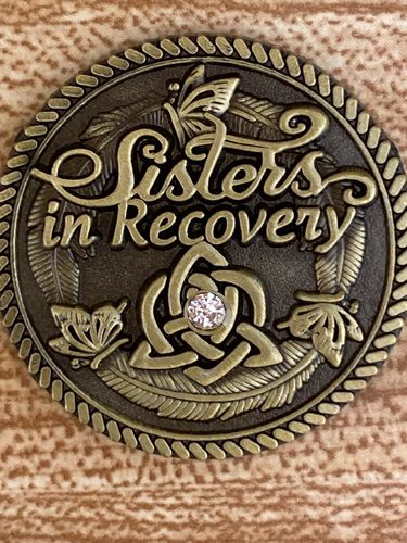 Customer photo review of Sisters in Recovery Specialty AA/NA Medallion - Bronze with Crystal