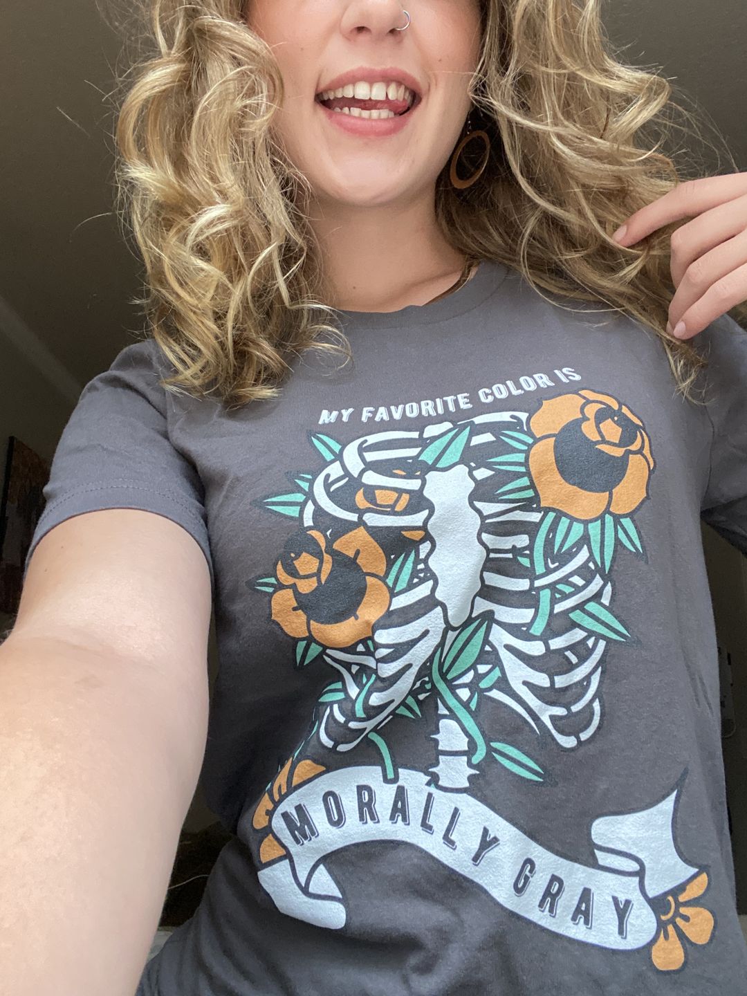Customer photo review of my favorite color is morally gray t-shirt
