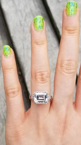 Customer photo review of Solitaire Milgrain Emerald Cut CZ Ring in Sterling Silver 3.8ct