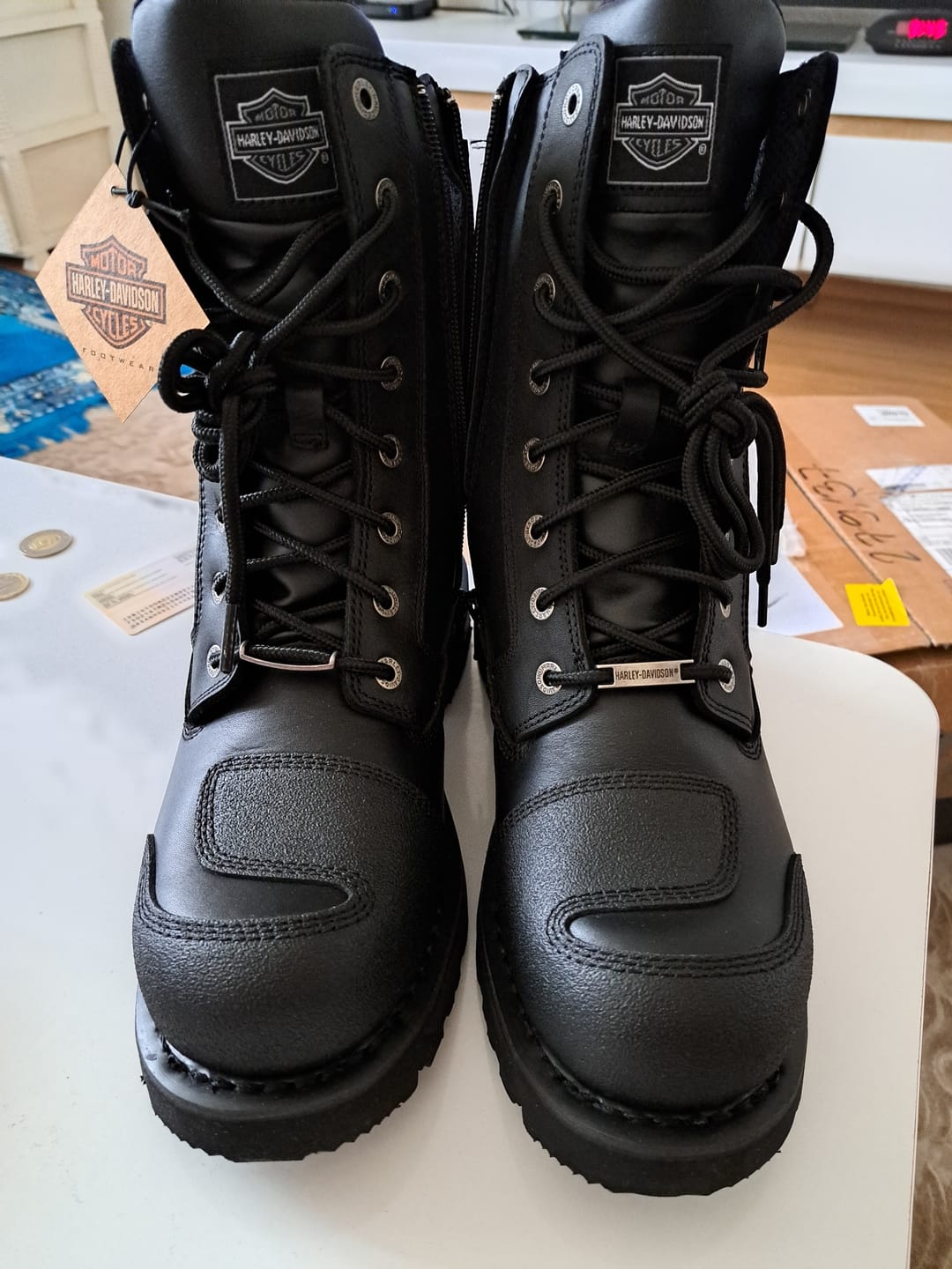 Customer photo review of HARLEY-DAVIDSON FOOTWEAR Men's Riddick Black Leather Motorcycle Boots D98308[Black,10]