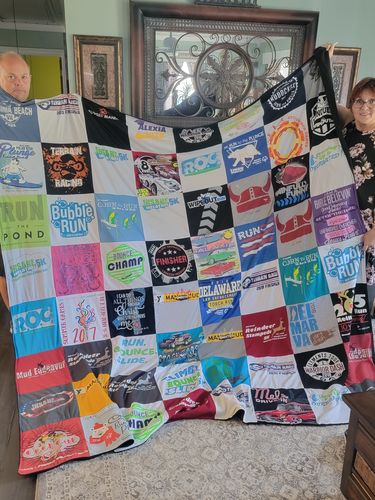 T-shirt quilt with running, sports themes by bonnie from DE