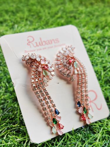 Customer photo review of Rubans Rose Gold-Plated Pastel AD Drop Earrings