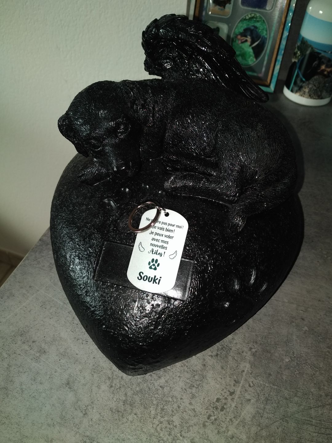 Customer photo review of Ne pleure pas - Porte-clés Dog Tag personnalisé