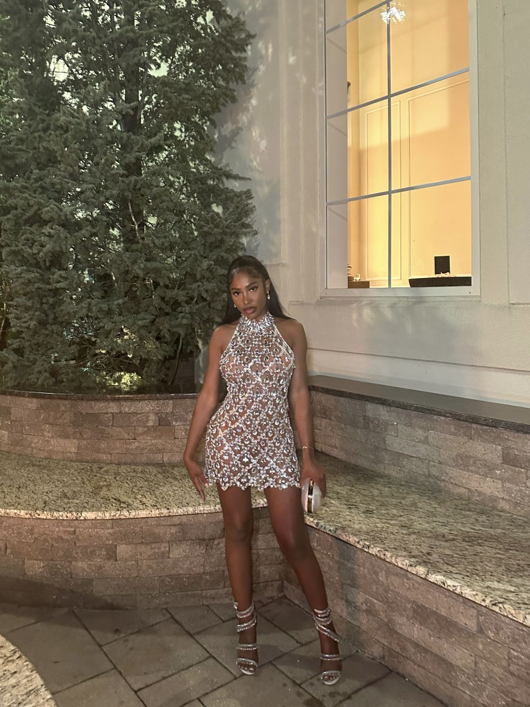 Customer photo review of Midnight Mini Rhinestone Dress