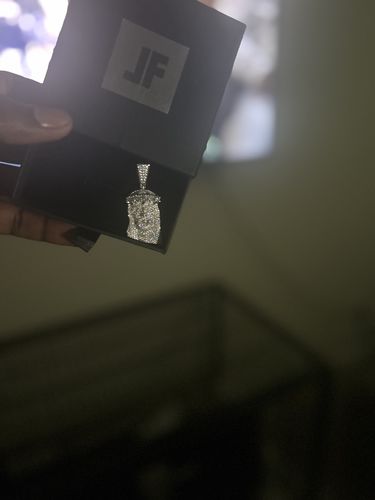 Customer photo review of 3.3 CTW Certified Moissanite Deluxe Jesus Pendant