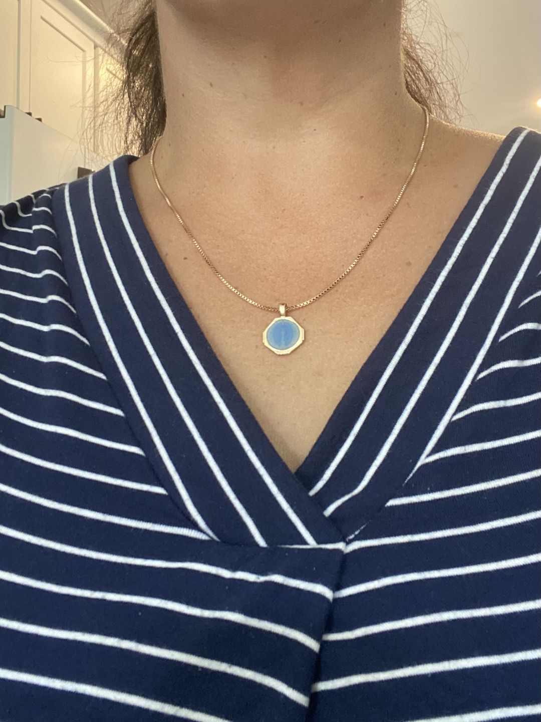 Customer photo review of Sofia Pendant Necklace in French Blue