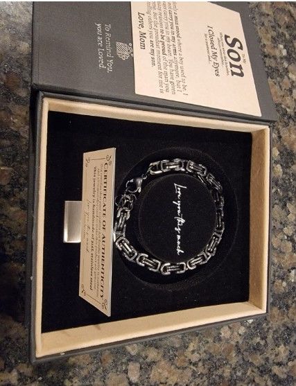 Customer photo review of To My Son Cuban Twist Steel Bracelet | Love Mom
