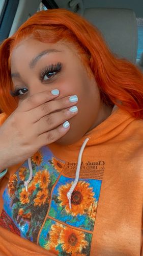 Customer photo review of Ginger Orange Wave Transparent Lace Frontal Lace Wig