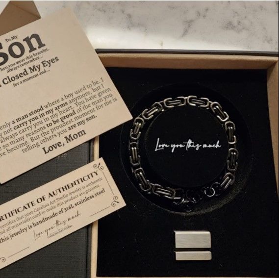 Customer photo review of To My Son Cuban Twist Steel Bracelet | Love Mom
