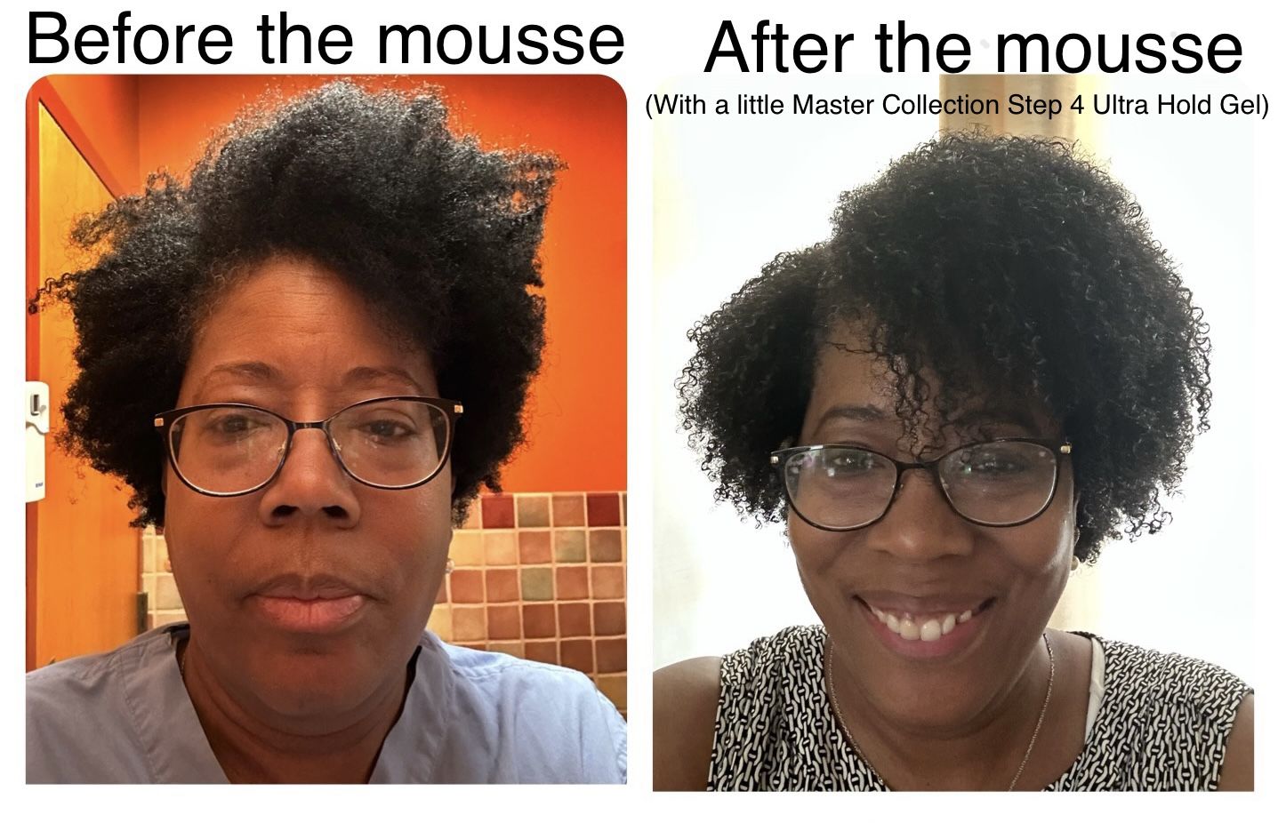 Customer photo review of Wash and Go Finishing Mousse for Curly Hair | Master's Collection