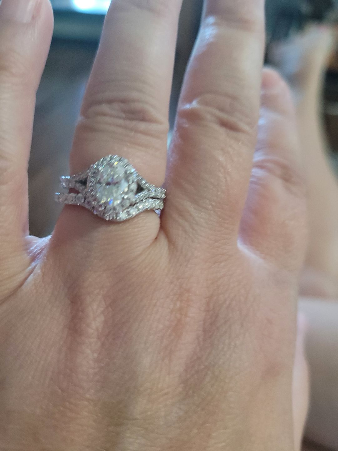 Customer photo review of Curved Pave Moissanite Half Eternity Wedding Band Stackable Ring