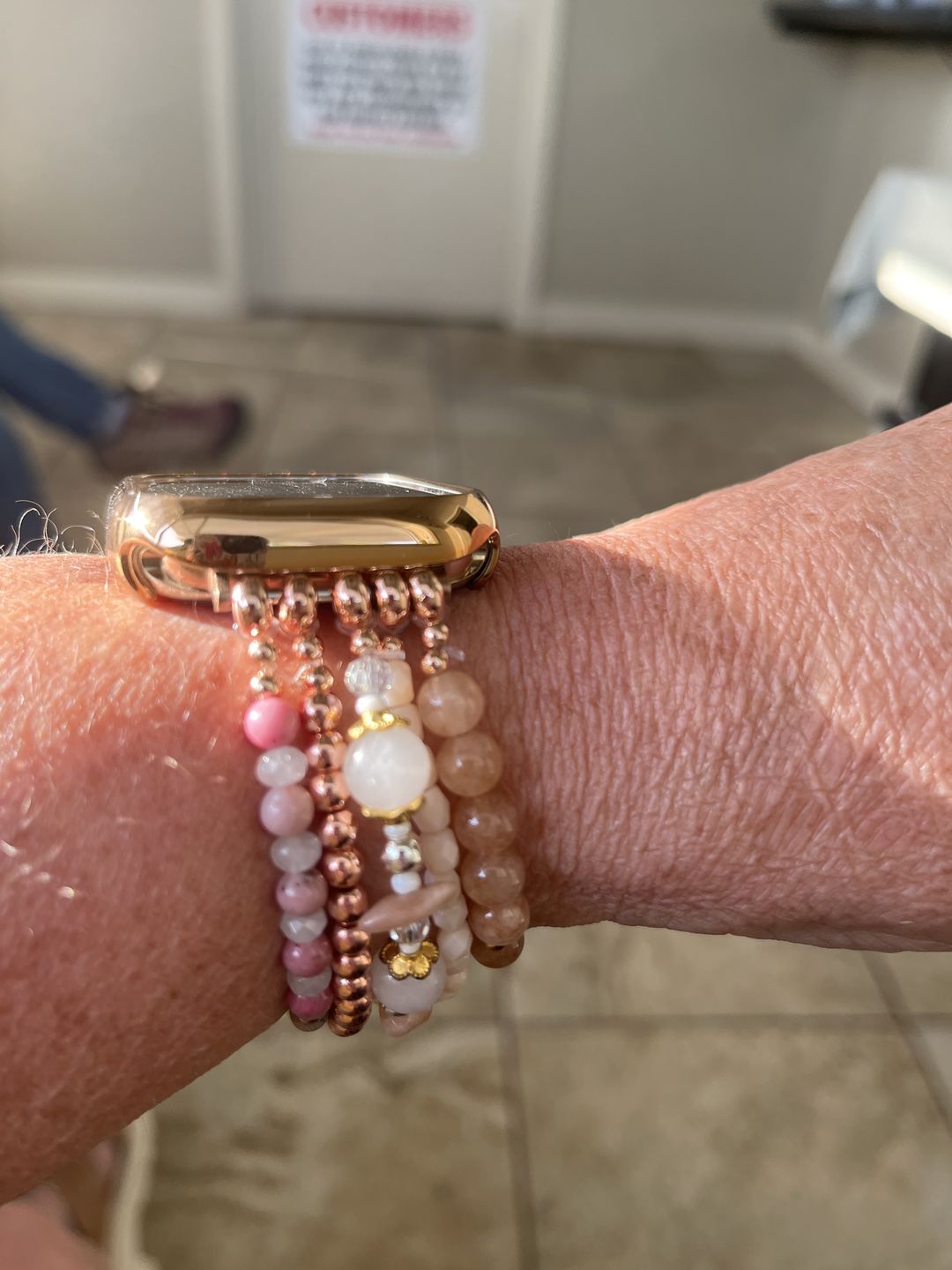 Customer photo review of Burgundy Rose Stretch Apple Watch Strap