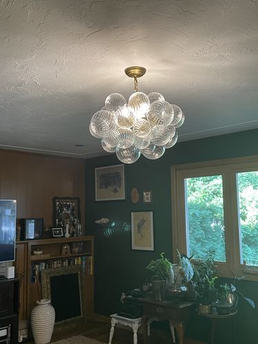 Customer photo review of Brass Cluster Ribbed Glass Globe Bubble Chandelier
