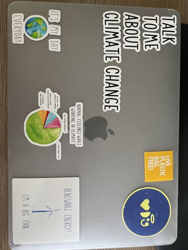 Customer photo review of Talk to me about climate change stickers