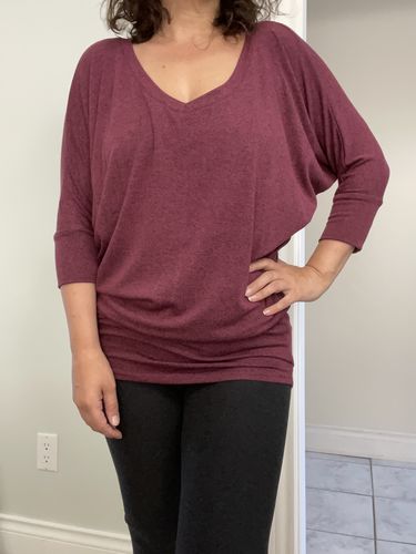 Customer photo review of Natural Vibe Knit V Top (Apple Wine)