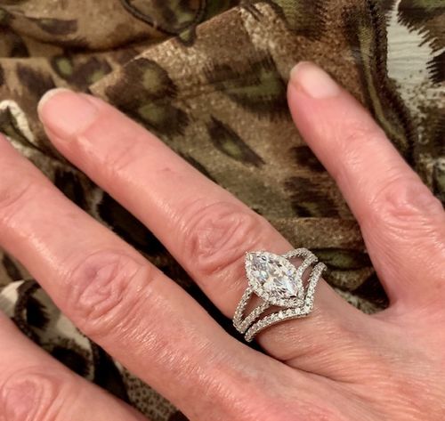 Customer photo review of Halo Wishbone Marquise CZ Split Shank Ring Set in Sterling Silver