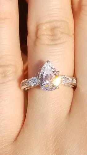 Customer photo review of 3-Stone 1.8ct Pear CZ Ring in Sterling Silver