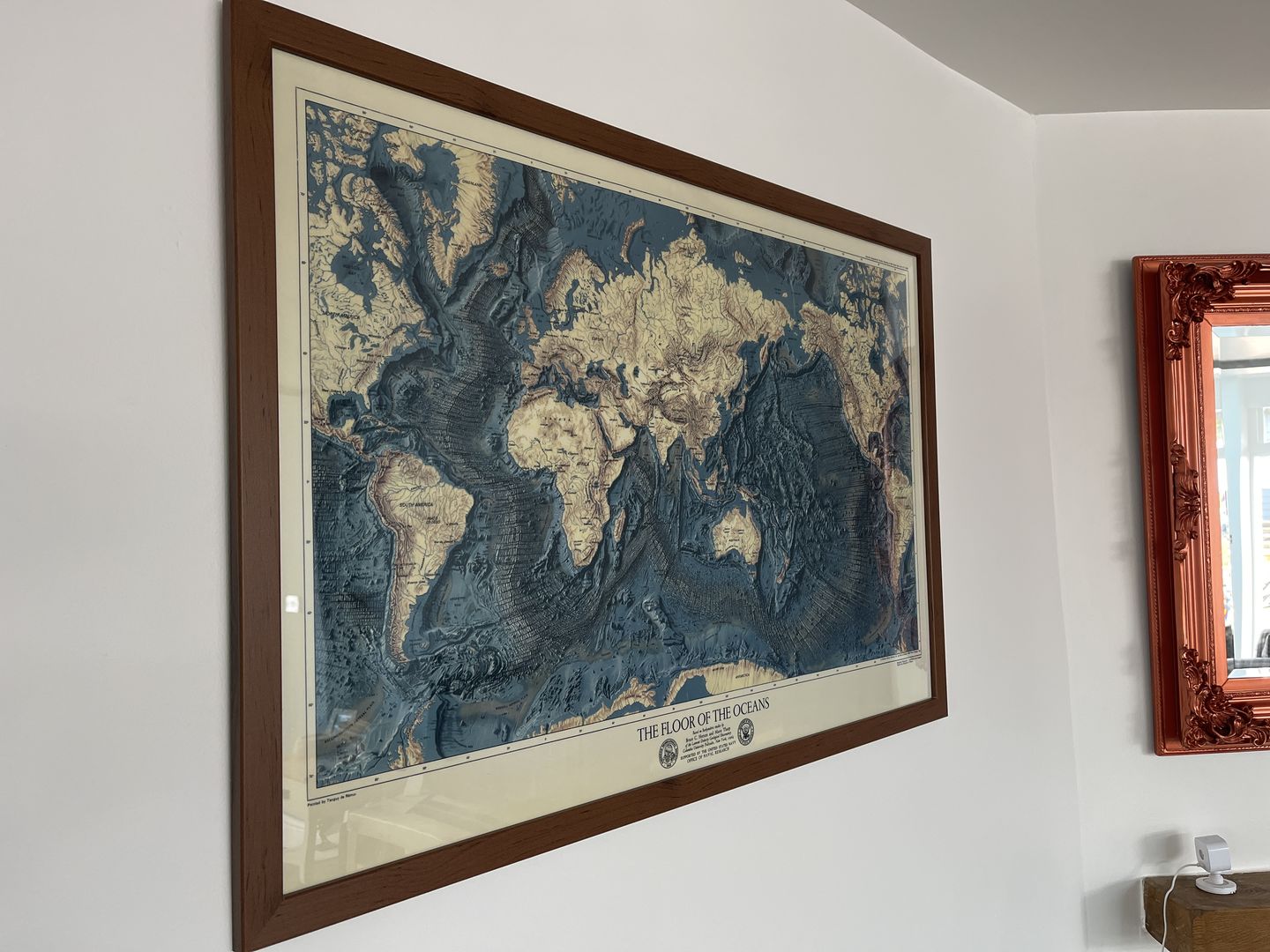 Customer photo review of Rare Old Map of the Ocean Floor and Land Relief by the US Navy in 1976 - Europe, Africa, Americas, Antarctica, Australia