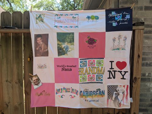 T-shirt quilt with family, travel themes by EVELYN from TX