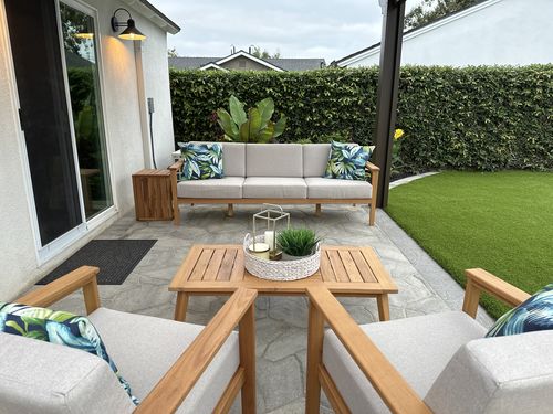 Customer photo review of Laguna 16 Piece Outdoor Patio Furniture Combination Set in Eucalyptus