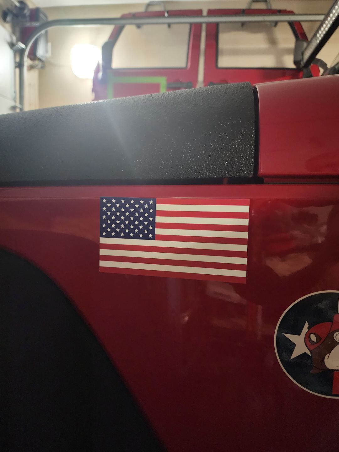 Customer photo review of American Flag Indoor & Outdoor Sticker 6" x 3" | Set of 2