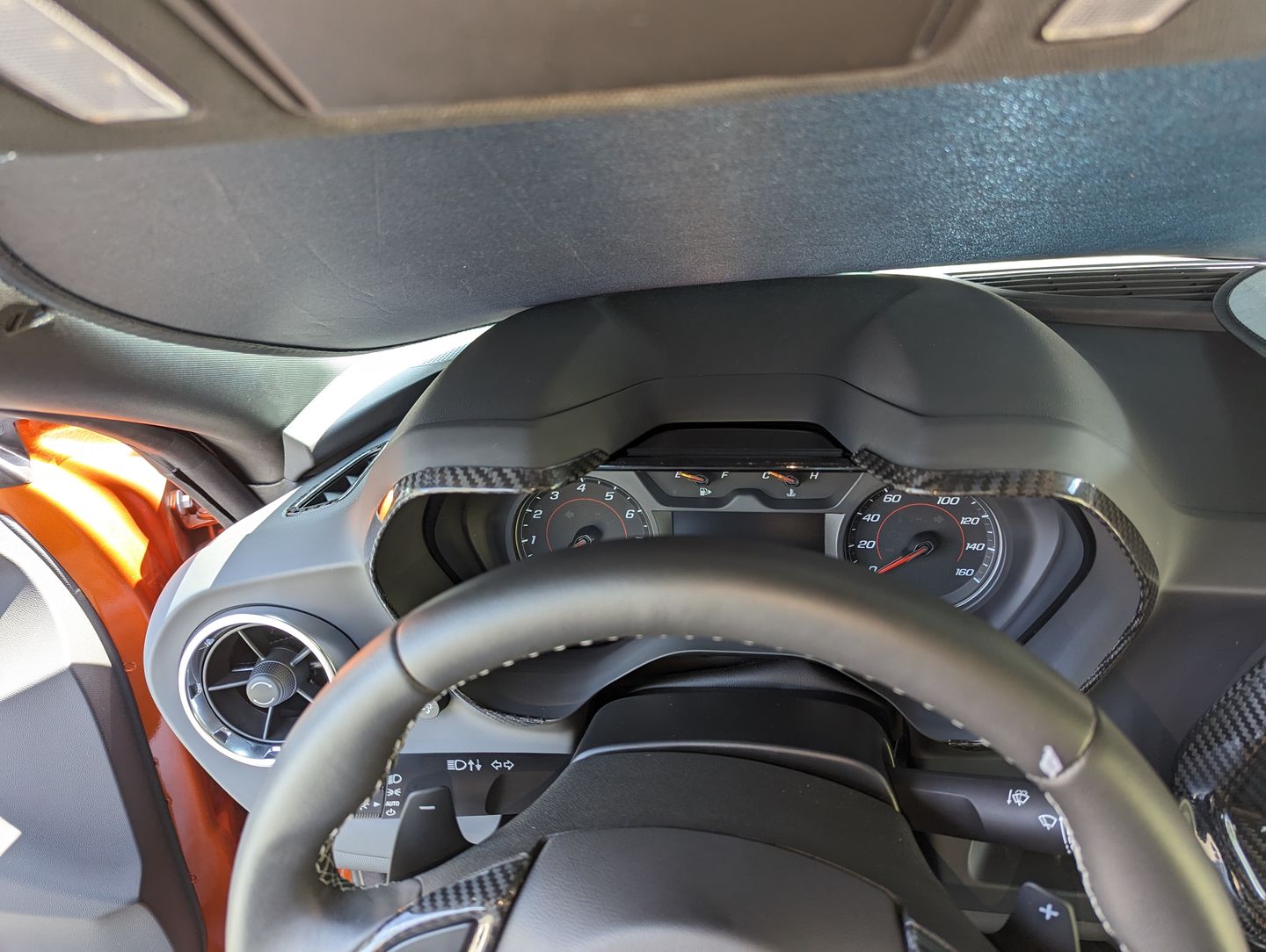 Customer photo review of Carbon Fiber Gauge Bezel Chrome Delete Cover for Chevy Camaro 2016-2023