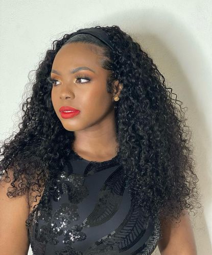 Customer photo review of Afro Curly Virgin Human Hair Clip in 3/4 Half Wig