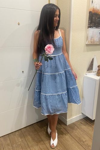 Customer photo review of Sky Blue 1950s Strap Polka Dot Swing Dress