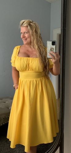 Customer photo review of Lakeland Dress in Yellow - Vixen by Micheline Pitt
