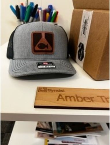Customer photo review of Custom Leather Patch Trucker Hat - Richardson 112